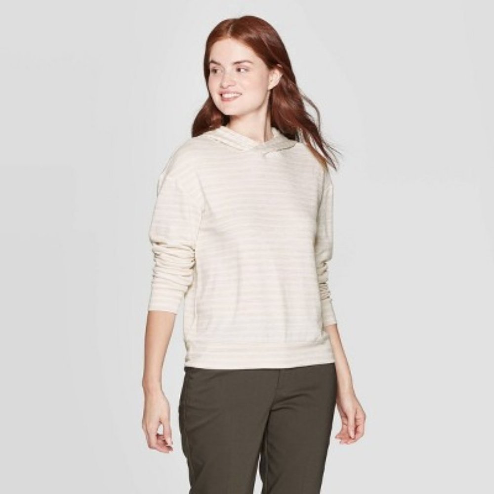 Cream Striped Long Sleeve Cozy Hoodie - NWT